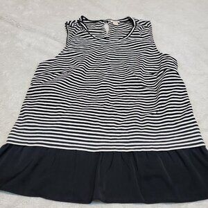 J. Crew Black White Striped Ruffle Hem Tank Top Summer‎ Sleeveless Casual Top M